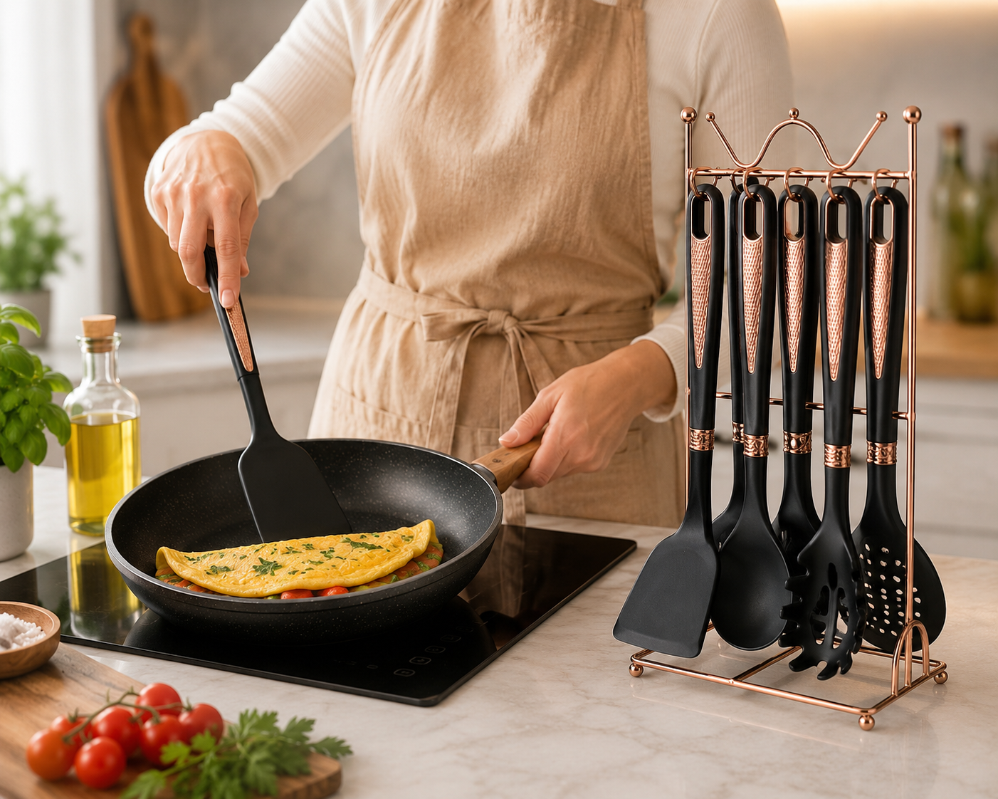 Luxury 7-piece Kitchen Utensil Set with Rose Gold Holder