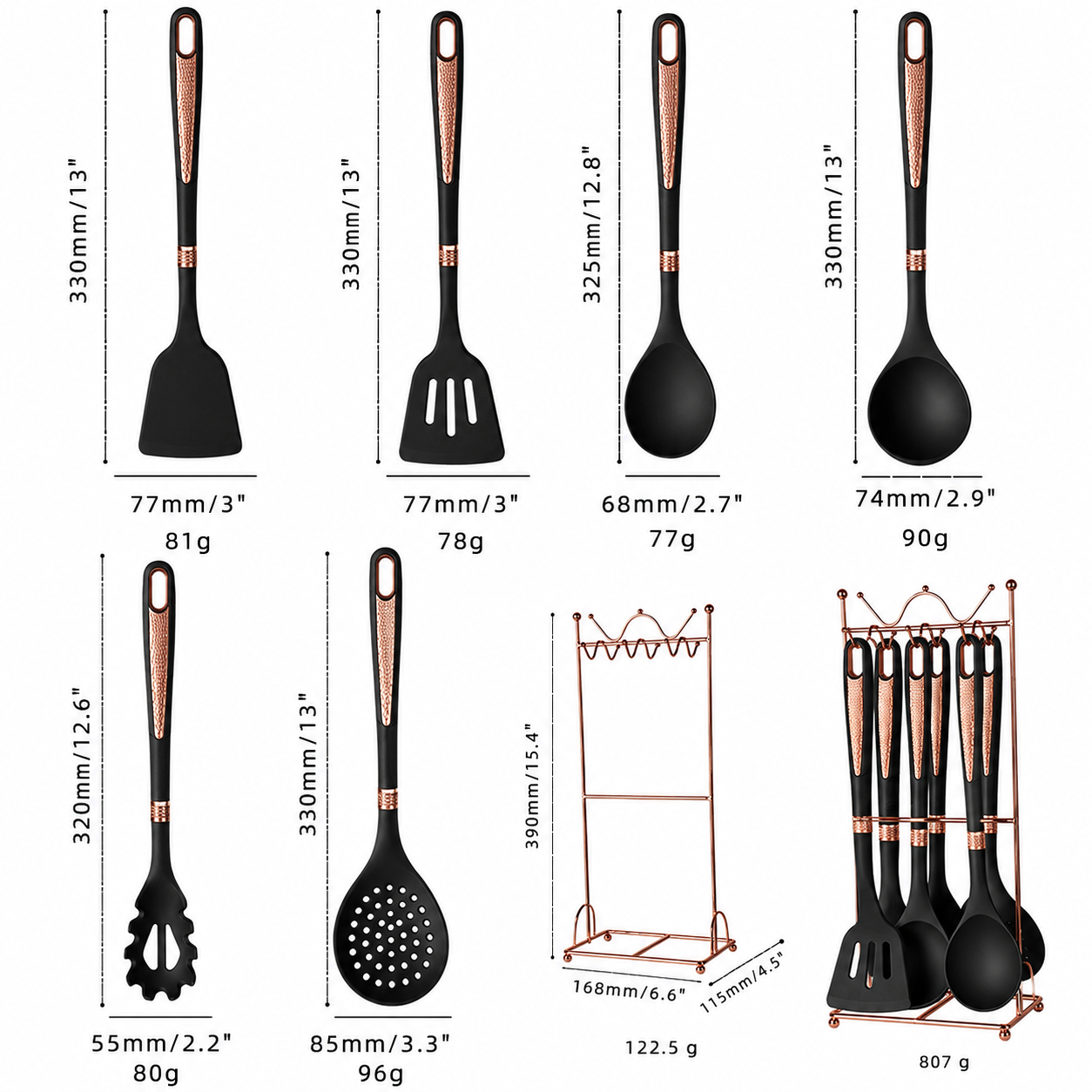Luxury 7-piece Kitchen Utensil Set with Rose Gold Holder