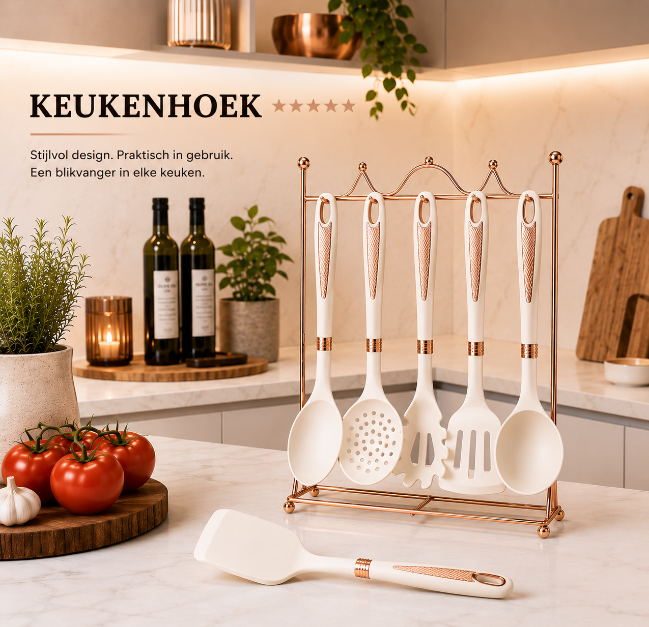 Luxury 7-piece Kitchen Utensil Set with Rose Gold Holder