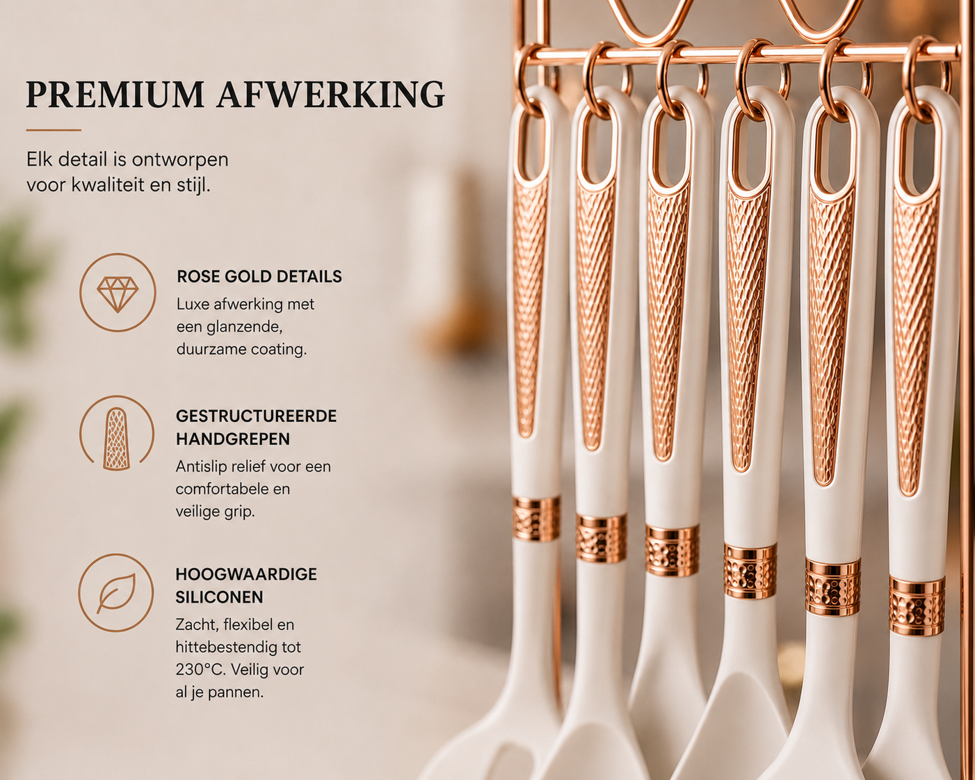 Luxury 7-piece Kitchen Utensil Set with Rose Gold Holder