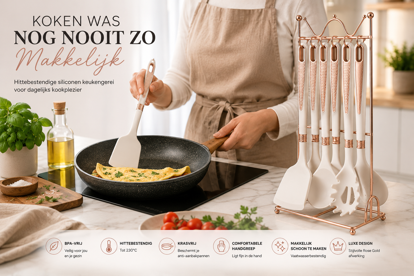 Luxury 7-piece Kitchen Utensil Set with Rose Gold Holder